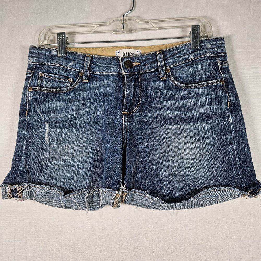 Paige Shorts Womens Size 28 Blue Jimmy Jimmy Short Frayed Hem Denim Medium Wash